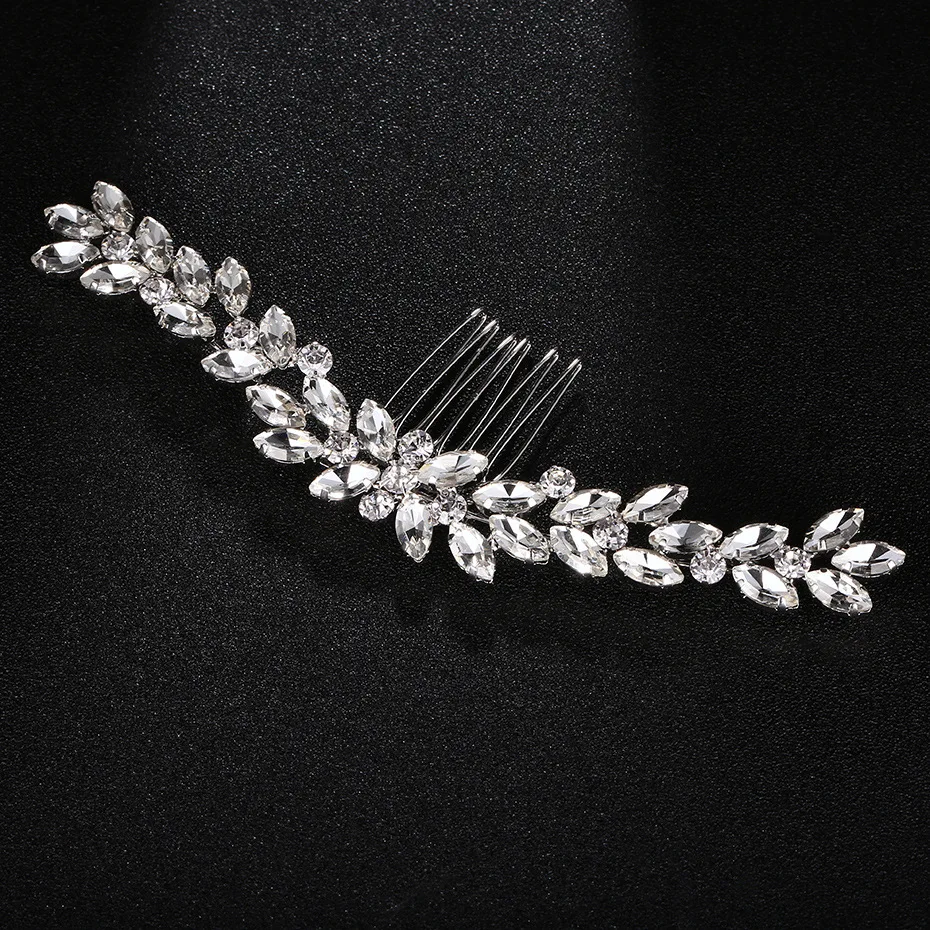 SLBRIDAL 아트 데코 빈티지 실버 컬러 라인석 크리스탈 플라워 웨딩 헤어 빗, 신부 헤드 피스 헤어 액세서리 신부 들러리
