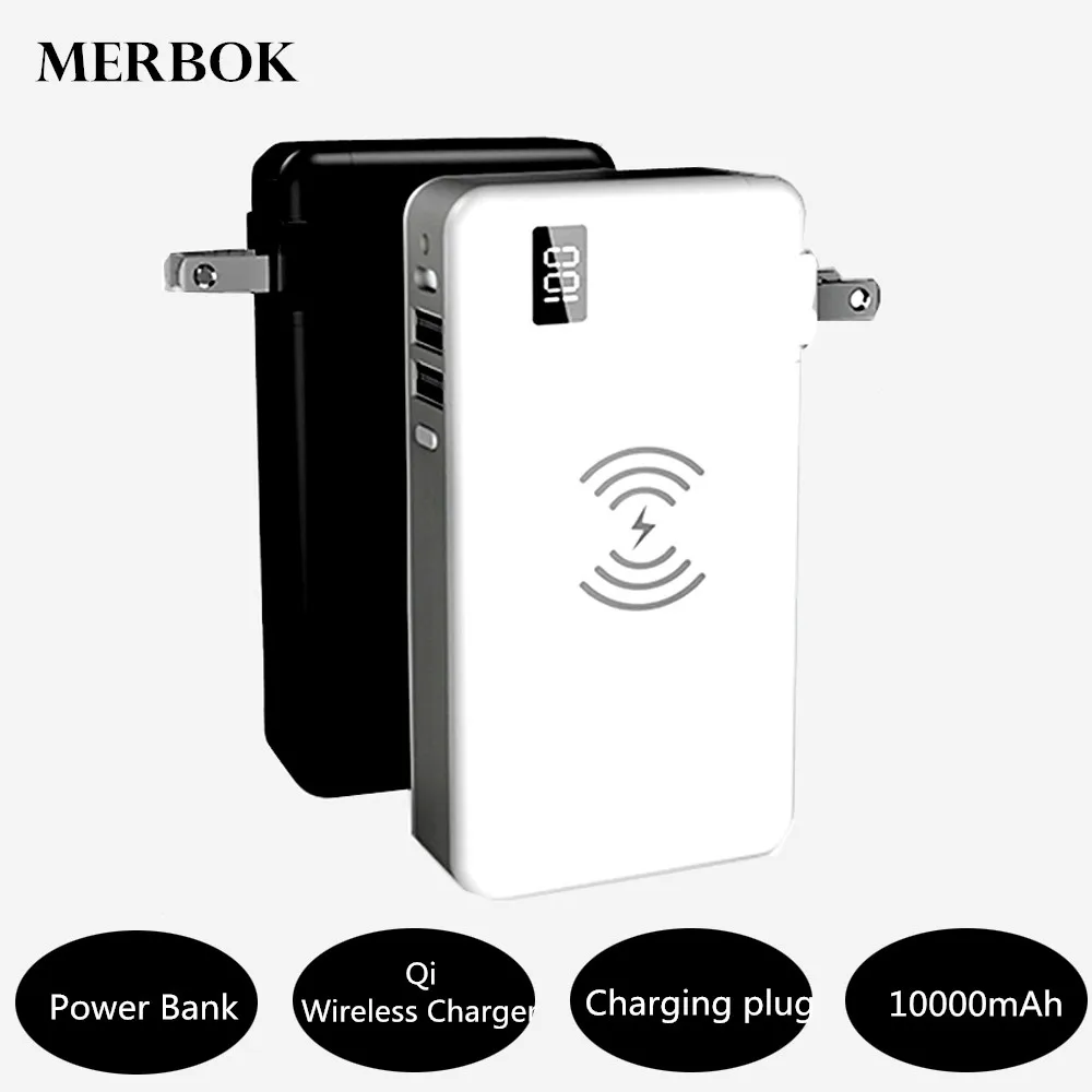 

10000mAh Power Bank QC3.0 USB PD Type-C EU/US/Uk/AU Plug Travel Chargeing For Xiaomi Mix 2s/3 Mi7/8 Qi Wireless Fast Charger