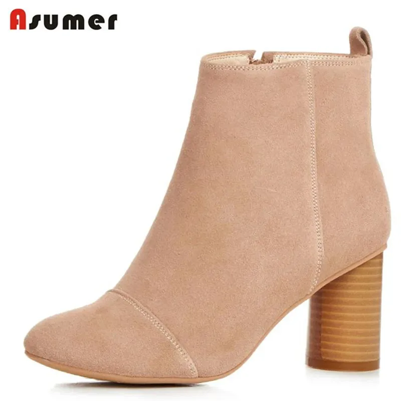 

Women Ankle Boots New Arrival Autumn Cow Split Zip-up Round Toe Solid Nubuck Leather Fashion Comfortable Simple Boots
