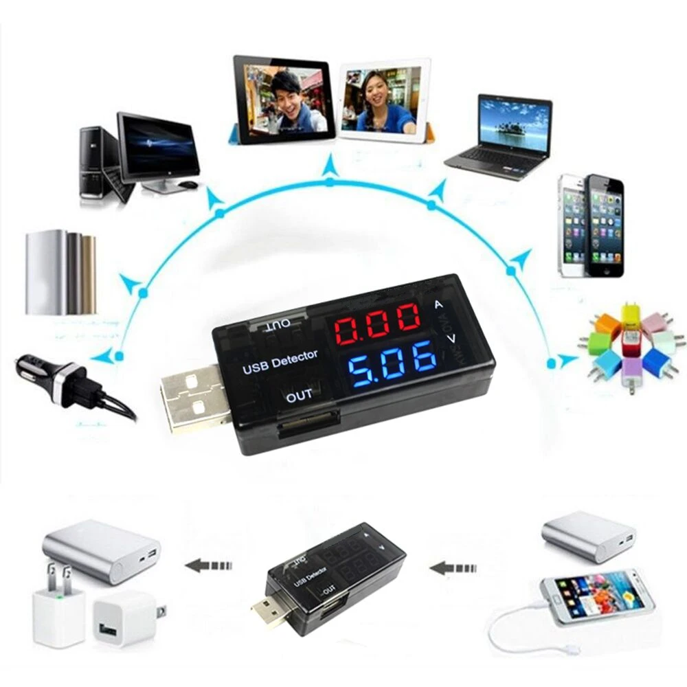 

USB Current Voltage Charging Detector Mobile Power Current and Voltmeter Ammeter Voltage USB Charger Tester Double Row Shows