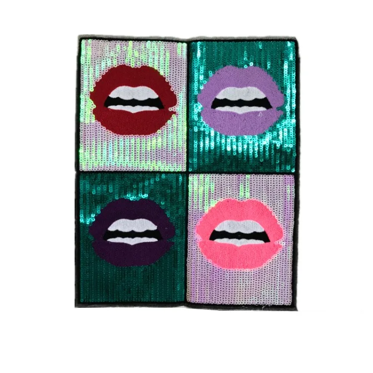 5pcs Large Sequin Lip Applique Kiss Red Mouth Sewing Embroidered Patch