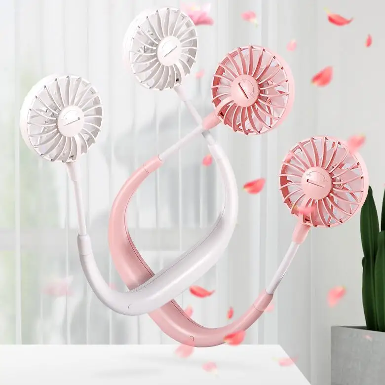 

2019 Hands-free Neck Band Hands-Free Hanging USB Rechargeable Dual Fan Mini Air Cooler Summer Portable Built-in aromatherapy fan