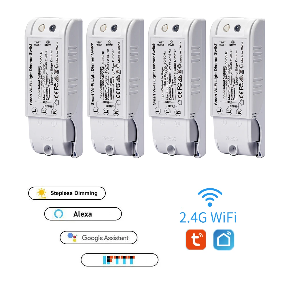 

1/2/4 pcs Smart Wifi Dimmer Light Switch Voice Control Module Wireless Home Automation Compatible with Google Home Alexa Tuya
