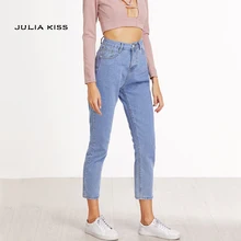 Women Casual Jeans High Waist Ankle Length Jeans Vintage Blue Mom Jeans