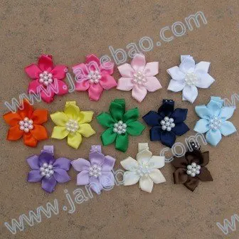 

free shipping 50pcs pretty petal flower clip new loopy flower clips mix color girl hair bows clips accessories