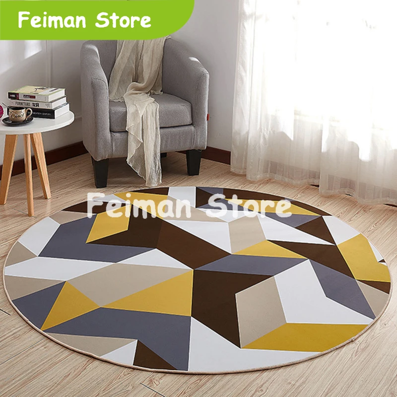 

2019 New Carpet Yellow Brown Geometric Anti Slip Rugs Round Carpet Floor Decoration Living Room Foot Pads Carpet Mat