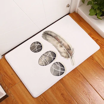 

HomeMiYN New Bath Mat Bathroom Anti Slip Printed Feather Stone Lines Digital Painting Door Mat Kitchen Absorbent Flannel Home