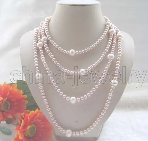 

Free Shipping >>> Beautiful long strand 84 " 8-13mm natural white purple freshwater pearl necklace