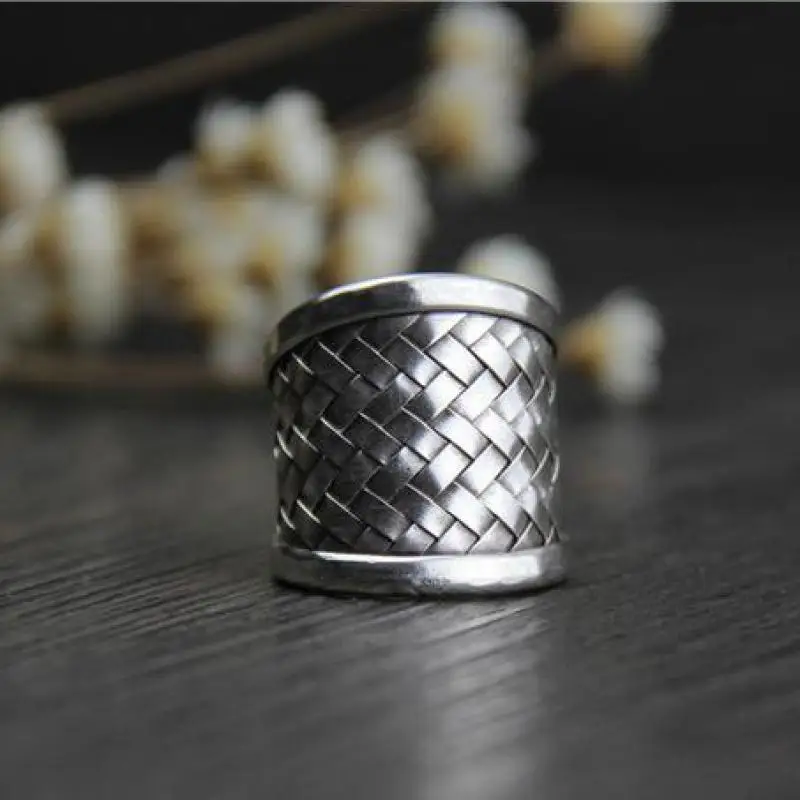 

Женские Серебряные широкие кольца ручной работы, плетеные открытые кольца в винтажном стиле на указательный палец