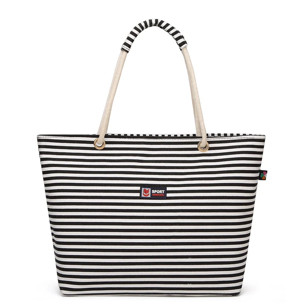 

2018 New Ladies Women Stripes Shoulder Bags Nautical Oxford Teacher Tote Beach Bag Shopping Grocery Handbag Purse Back Pocket