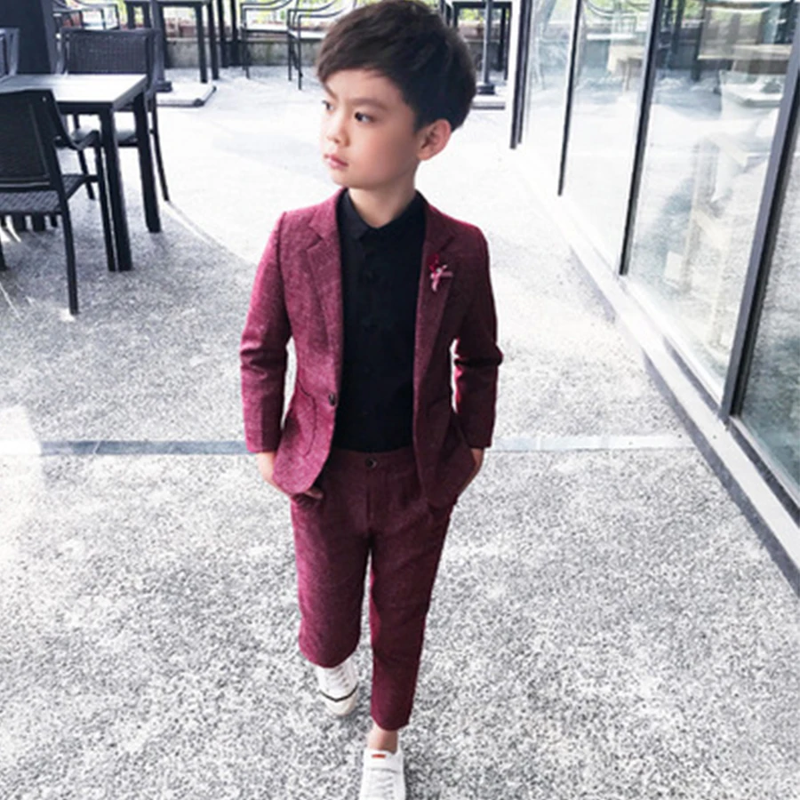 Baratos Ropa de fiesta para niños 2 piezas traje formal para chicos para fiesta de boda 2019 niño traje blazer para niño Escuela de estudiantes disfraces de ceremonia