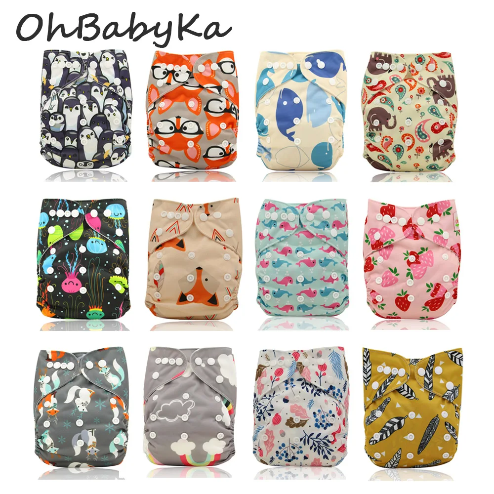 Ohbabyka Baby Cloth Diaper Cartoon Print Snaps Adjustable Pocket Diaper