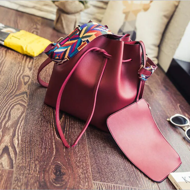

Women bag with Colorful Strap Bucket Bag Women PU Leather Shoulder Bags Brand Designer Ladies Crossbody messenger Bags