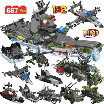 

687pcs City Warship Building Blocks Compatible WW2 City Military Aircraft Carrier Battleship Bricks Toys for Children