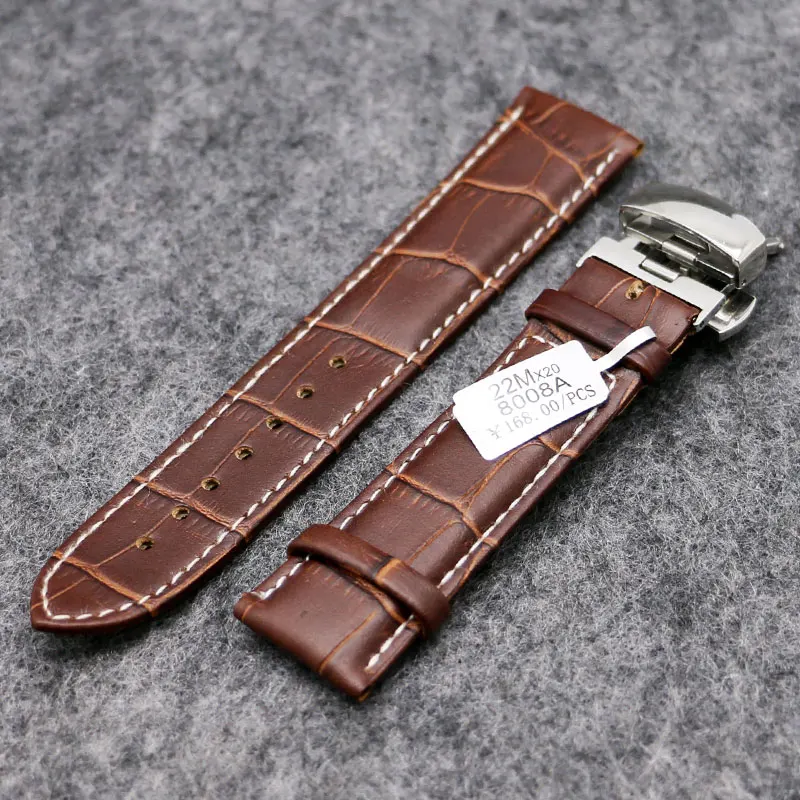 

Elegant Dark Brown 18/20/22MM Wristwatch Genuine Leather Stainless Steel Push Button Hidden Clasp Strap Band For Smart Watches