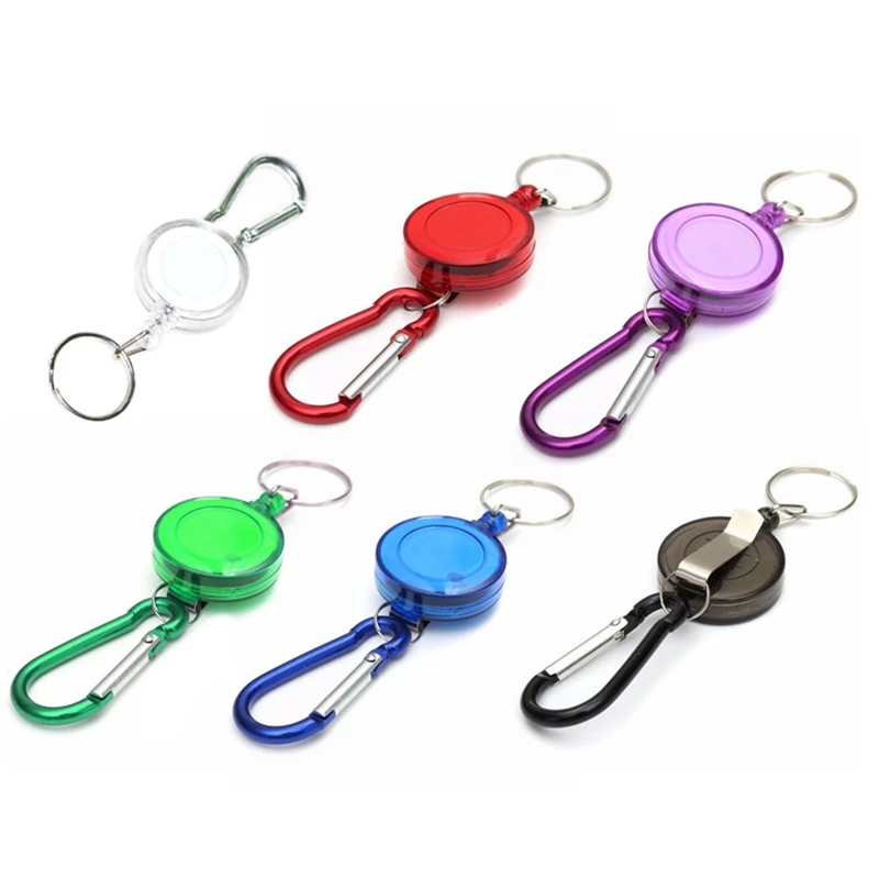 

Hot Mulitifunctional Multicolor Badge Reel Retractable Keychain Recoil ID Card Holder Keyring Key Chain Steel Cord