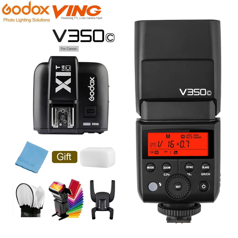 Godox V350C ttl HSS 1/8000 s GN36 0,1~ 1,7 s переработанная камера Speedlite вспышка Встроенная литиевая батарея с X1T-C триггером для Canon - Цвет: V350C with X1T-C