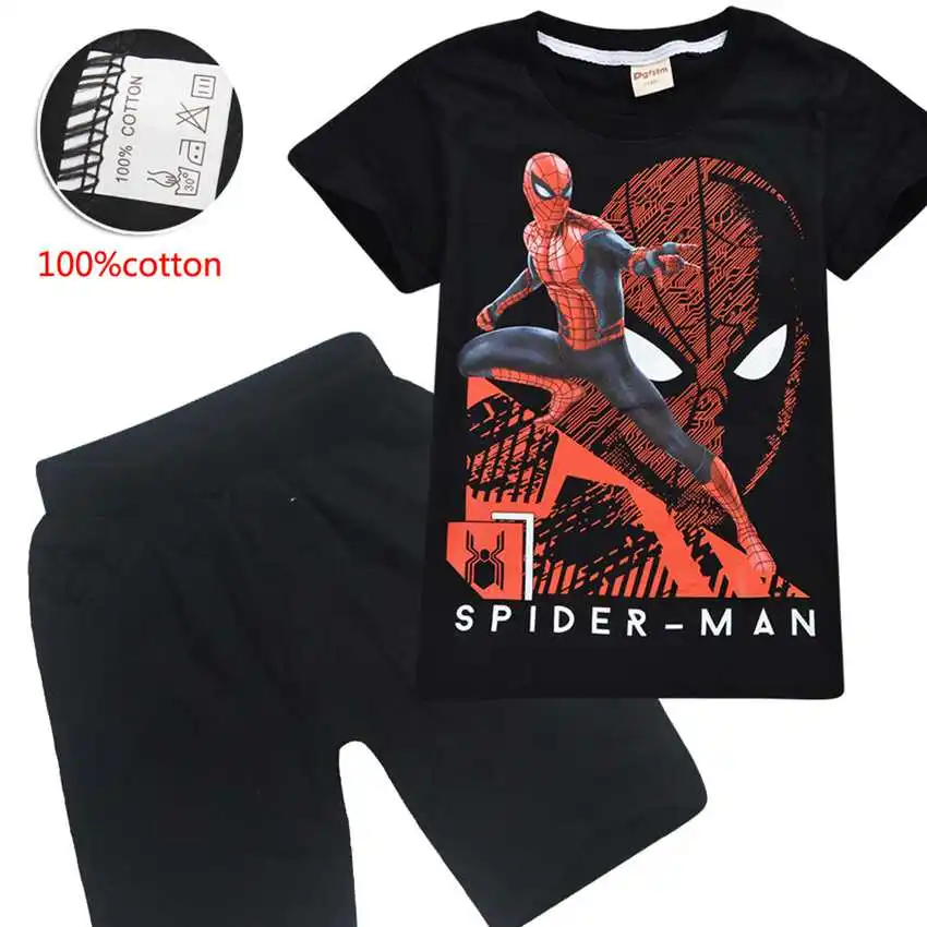 

2019 children's cartoon sport suit Spider-Man Cotton short sleeved T - shirt + Leisure shorts summer Superman hero outwears