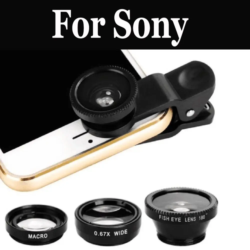 Объектив рыбий глаз 3-в-1 для Sony Xperia E5 L1 L2 X XA Ultra XA1 XA2 Plus XZ XZ1 XZ2 Premium XZS | Мобильные