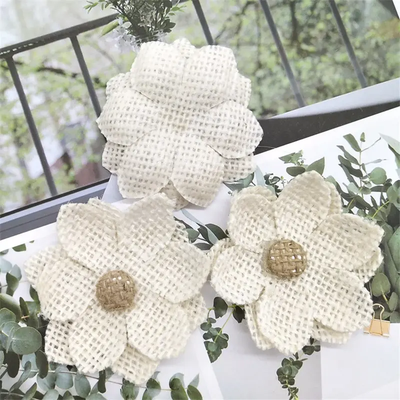 5Pcs Handmade Burlap Flowers Vintage hessian Jute Wedding Christmas Decoration Party Supplies Natural color Shabby Chic 62493