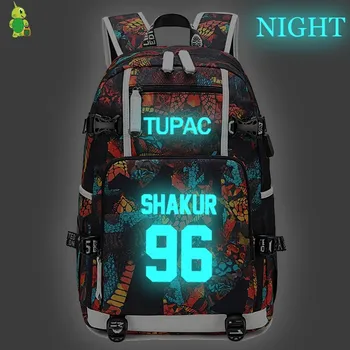 

Famous Rapper Tupac 2Pac Backpack Women Men Laptop Backpack School Bags for Teenagers Large Luminous Travel Bags Casual Rucksack