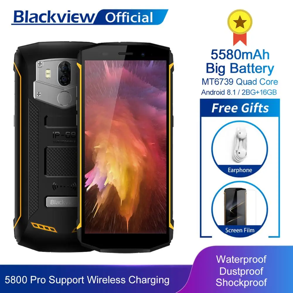Blackview BV5800 Pro 5 дюймовый смартфон MT6739 4 ядра 2 ГБ + 16 Водонепроницаемый г Телефона