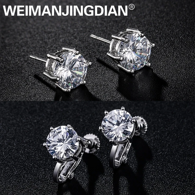 WEIMANJINGDIAN Brand Classic High Quality 8mm Round Cut Cubic Zirconia CZ Screw Clip or Post Pin Earrings for Women | Украшения и