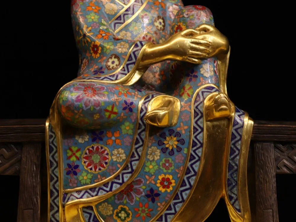 1" Настоящая китайская бронза cloisonne 24 K золото Ksitigarbha Будда сидящий стул статуя