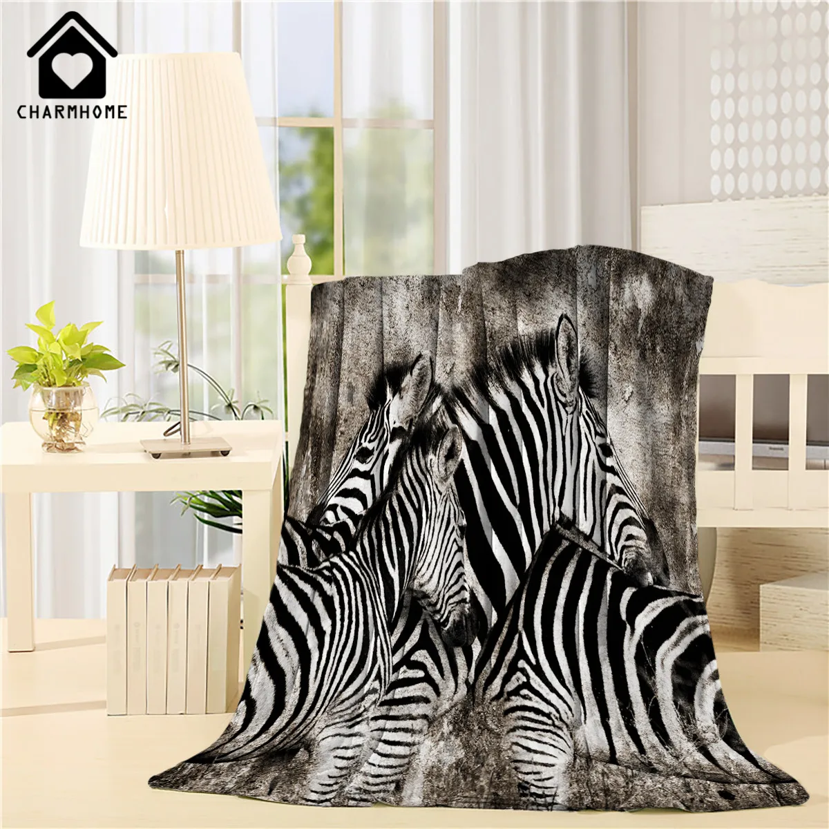 

CHARMHOME Spring Autumn Blanket Coral Fleece Fabric Funny Animal Pattern Blankets Comfort Warmth Soft Zebra Blankets