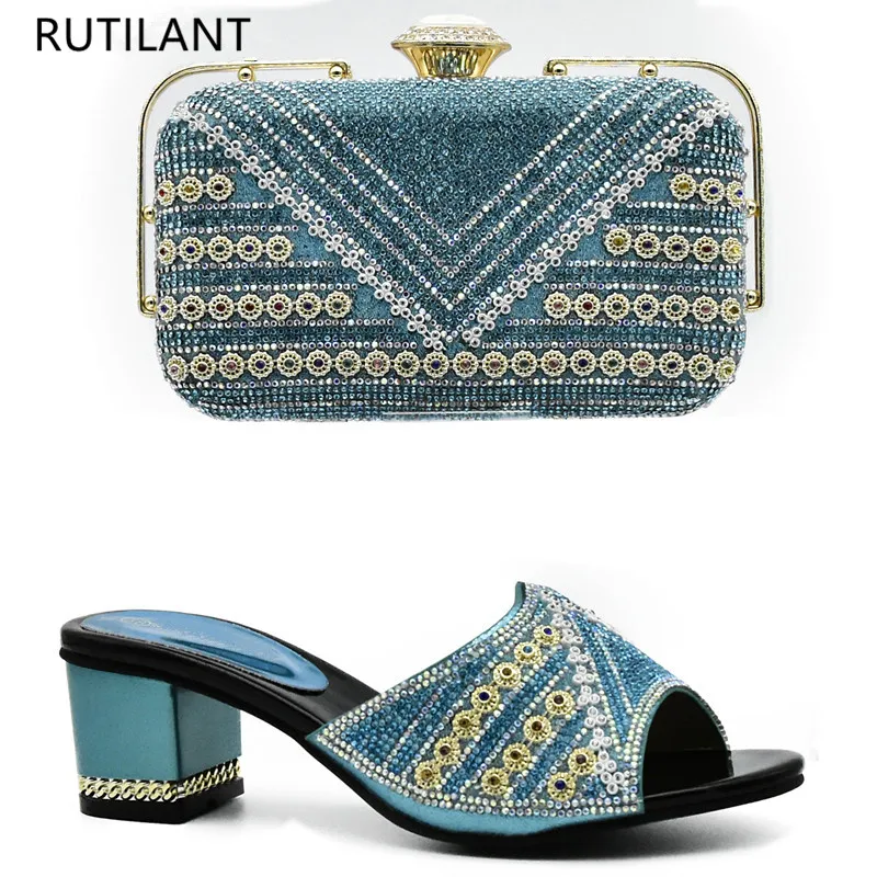 Good Quality Italian Shoes with Matching Bags 4colors Shoe and Bag Light Blue New Italian Style