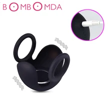 USB Charge Cock Ring Vibrator Double ring Scrotum Binding Vibrating Penis Ring Delay Ejaculation Dildo Extender Sex Toys For Men