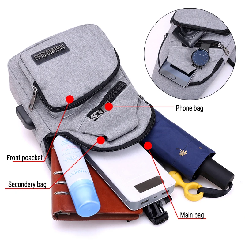 Мужские сумки через плечо, зарядка через USB, сумки через плечо, мужская сумка с защитой от кражи, школьная Летняя короткая сумка для путешествий, мессенджеры, Новое поступление