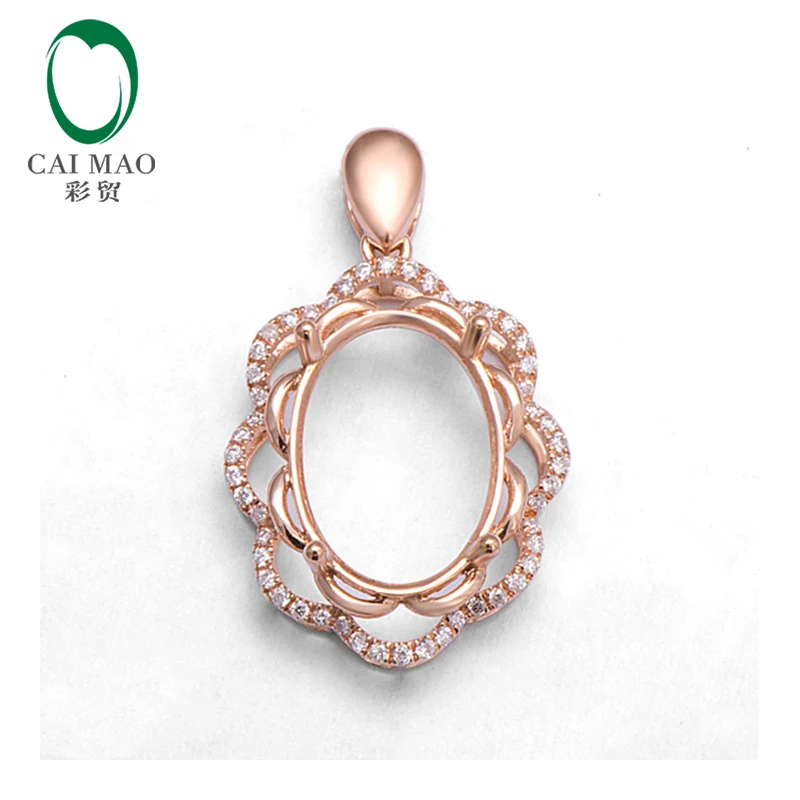 10x15mm Oval 14k Rose Gold Engagement Diamond Semi Mount Pendant Free Shipping