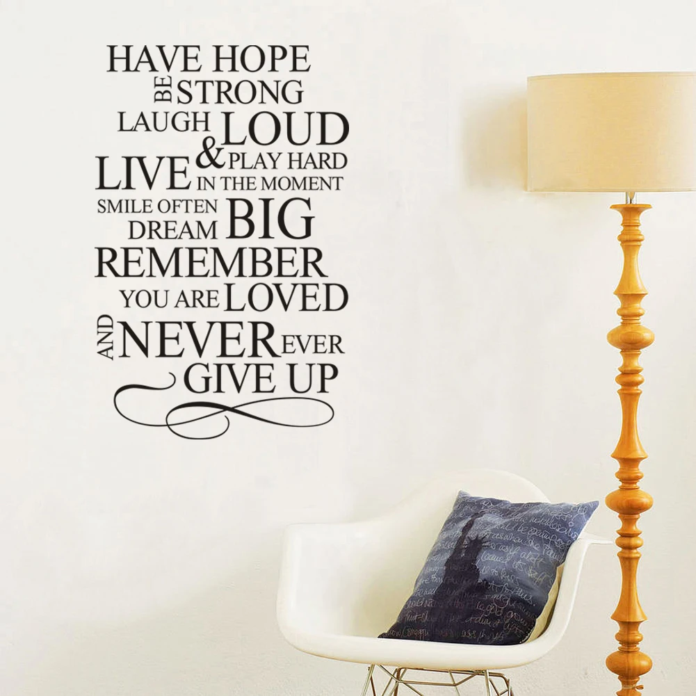 Have Hope Be Strong Never Give Up House Rules English Quote PVC Wall Stickers For Living Room Art Decals Home Decor sticker | Дом и сад