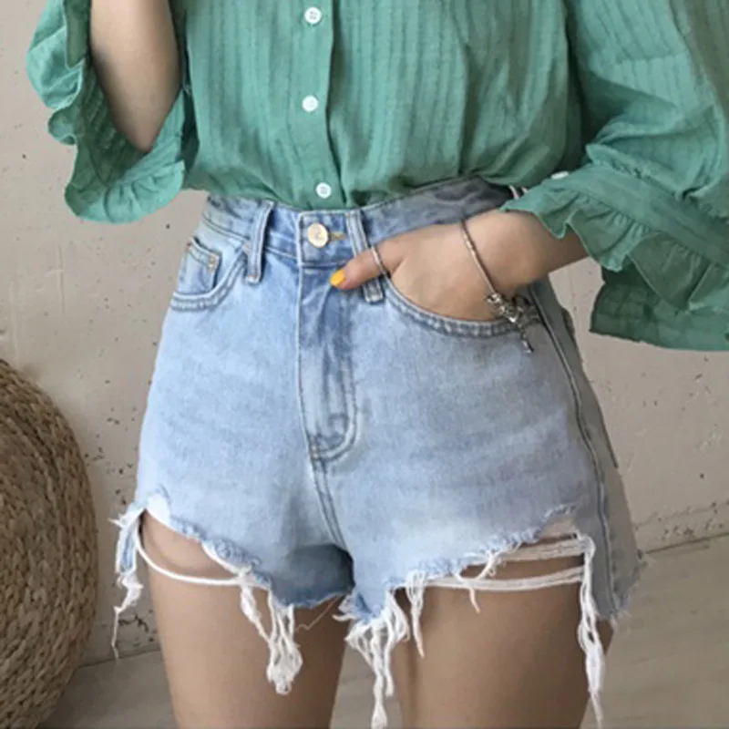 

Office Lady Casual Jean Shorts Women Summer Destroyed High Waist Denim Shorts Fashion Korean Ladies Shorts