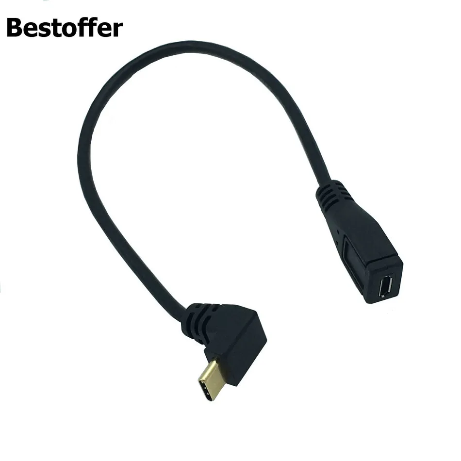25 см 90 градусов угловой USB3.1 Тип C папа к Micro USB 2 0 5Pin Женщина данных Угловой кабель