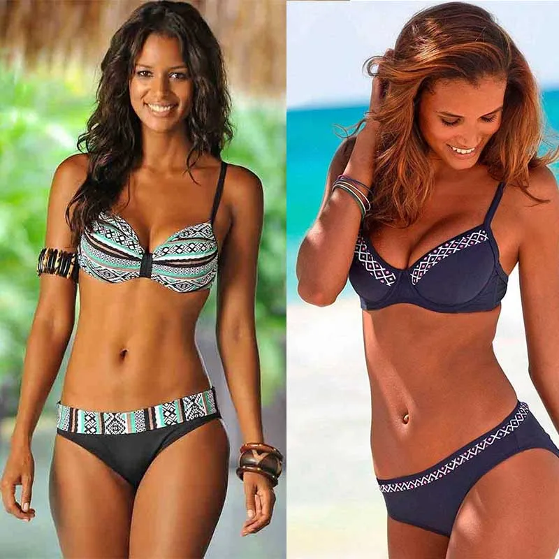 SPORLIKE Bikinis Women Swimsuit 2017 Summer Beach Wear Push Up Bikini Set Halter Retro Vintage Bathing