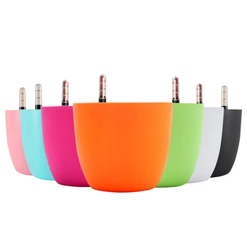 

Circular green resin plastic flower pots balcony automatic irrigation water storage water level lazy color vases