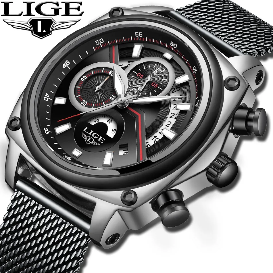 

LIGE Men Watches Top Brand Luxury Luminous Display Watches Waterproof Sport Chronograph Quartz Wrist Watch Relojes Hombre