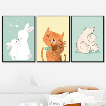 

Cartoon Rabbit Cat Bear Wall Art Canvas Painting Nordic Posters And Prints Animal Nursery Wall Pictures For Kids Room Home Decor