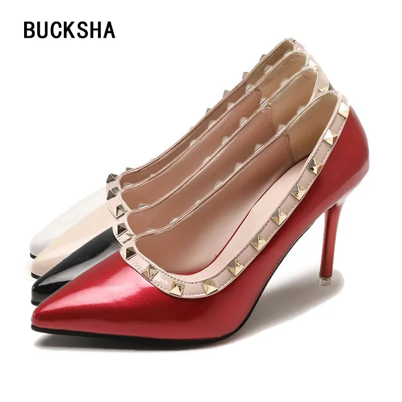 

2019 Women High Heels Stiletto Slip-On Pointed Toe Pumps Shoes Ladies Rivet High Heels Female Casual Shoes