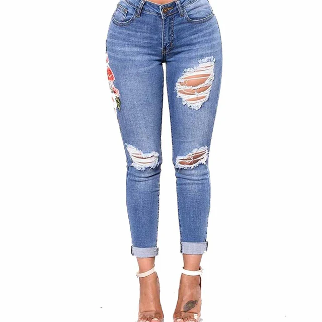 Hole&Rose Appliques Ripped Jeans Women Jeans Woman Jeans For Girls ...