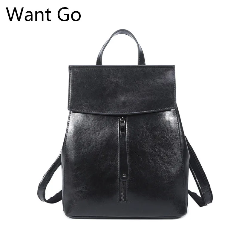 

Want Go Genuine Leather Girls Backpack Solid Color Women Daypack Preppy Style Female Real Leather Backpack Ladies Shoulder Bags