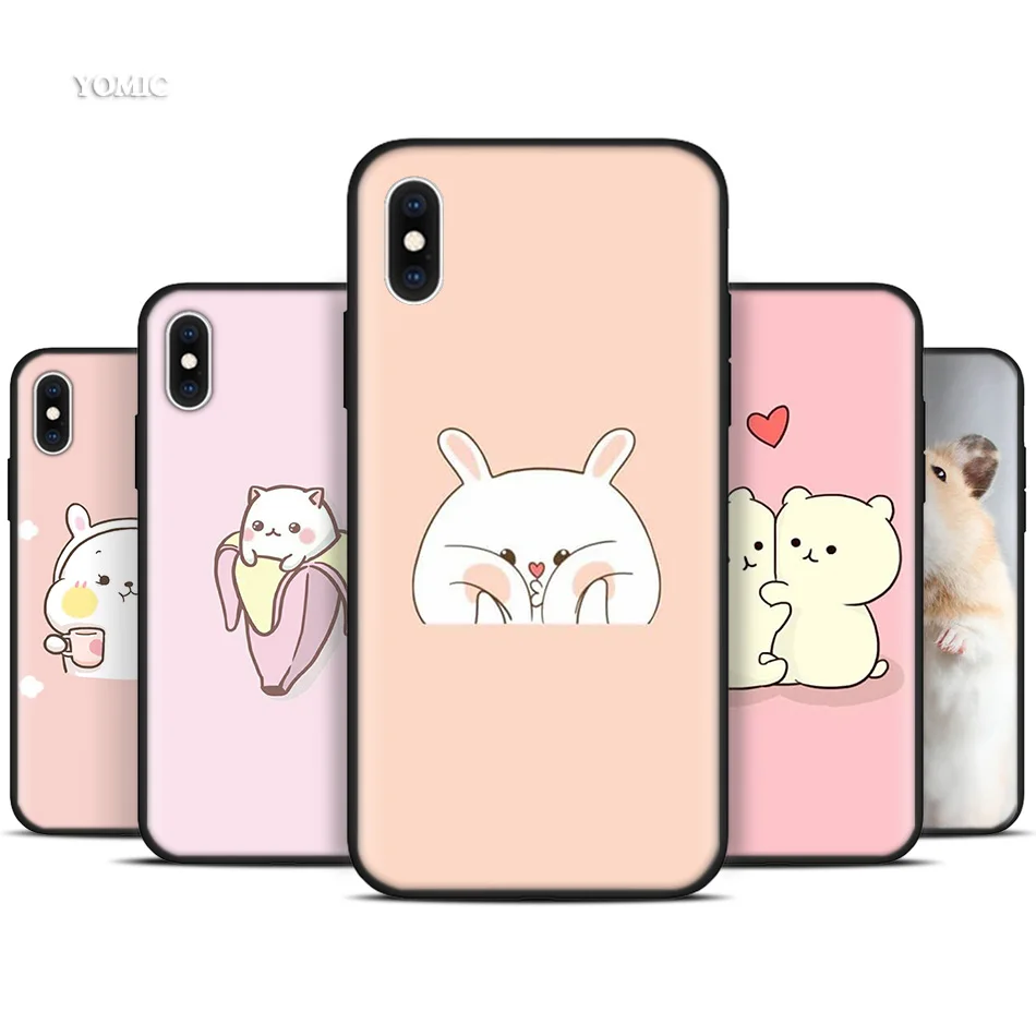 

Silicone Black Case for iPhone XR X XS MAX 7 8 6 6S Plus 5 5S SE 7Plus 8Plus Mobile Phone Animal Cute Hamster