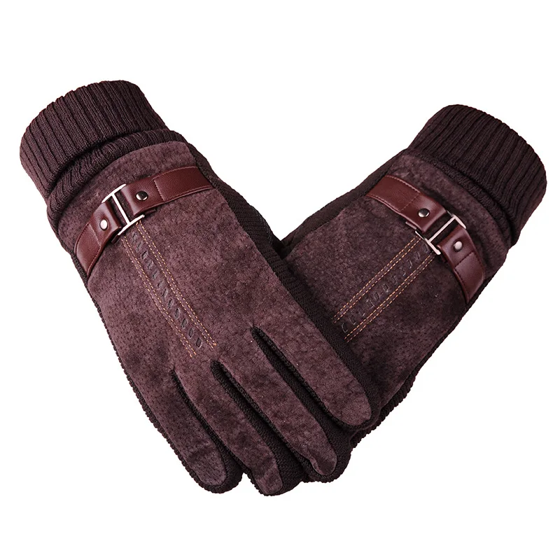 Мужские перчатки из натуральной кожи с сенсорным экраном, варежки высокого качества из свиной кожи, мужские зимние теплые ветрозащитные теплые перчатки для улицы - Цвет: Coffee