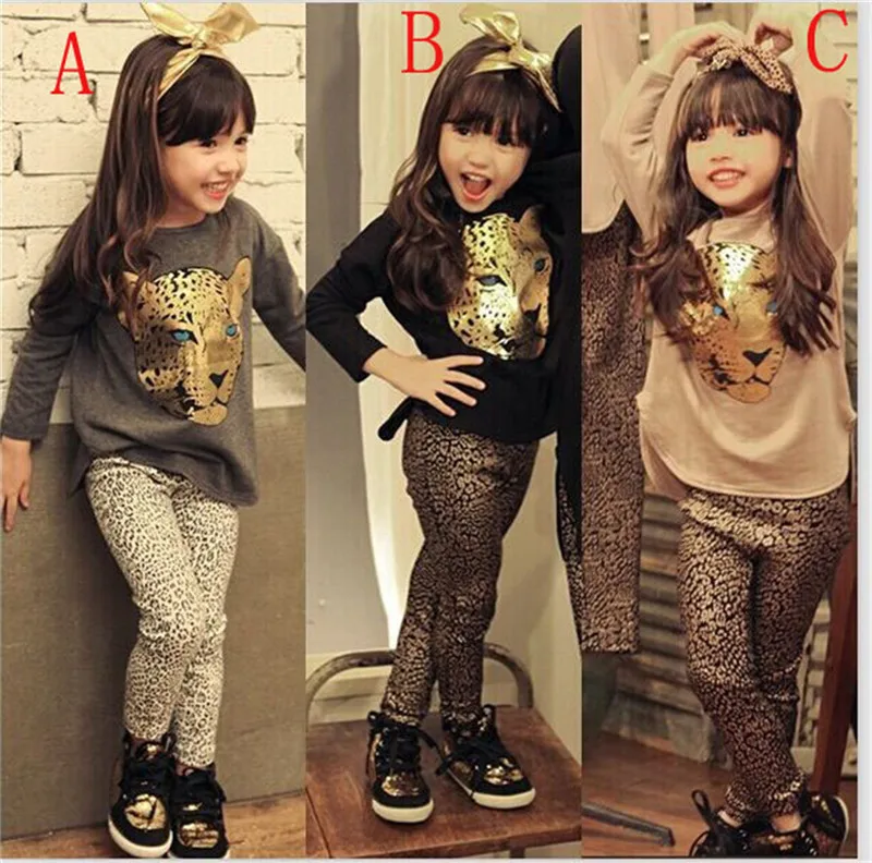 

Retail!3-10 yrs,baby girls spring autumn long sleeve t-shirt+Leopard pants 2 pcs sport suit,girls clothes