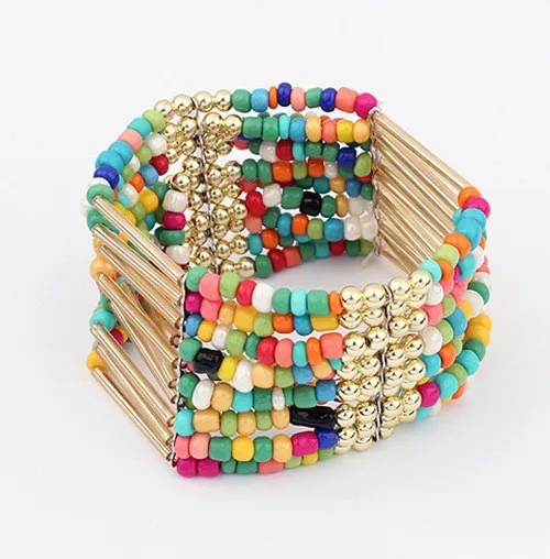 F& U Многослойные браслеты в богемном стиле, эластичные браслеты с бусинами, яркие блестящие браслеты в богемном стиле, регулируемые стеклянные браслеты# B228