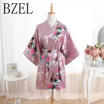 

Women Silk Satin Short Night Robe New Kimono Robe Fashion Bath Robe Sexy Bathrobe Peignoir Femme Wedding Bride Bridesmaid Robe