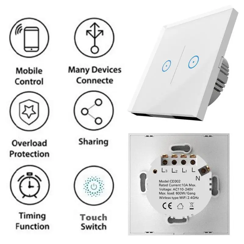 1/2/3 Gang Smart WIFI Life APP 86 Type Remote Touch Screen Voice Control Wall Switch Panel Works with Alexa Google Home jinvoo app us type smart wifi switch 2 gang 1 way touch panel wireless remote wifi light switch works with alexa google home