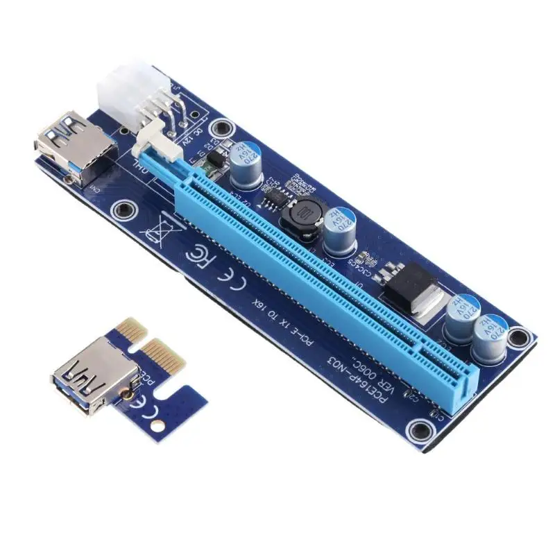 PCI-E 1X to 16X Slot Riser Card Extender Extension PCI Express Adapter USB 3.0 Cable 6pin Power Supply for BTC Miner Mining